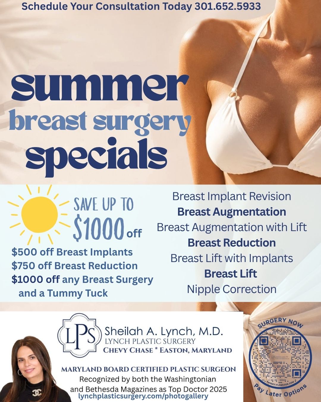 $750 off Breast reduction and lift Breast Surgery all Summer