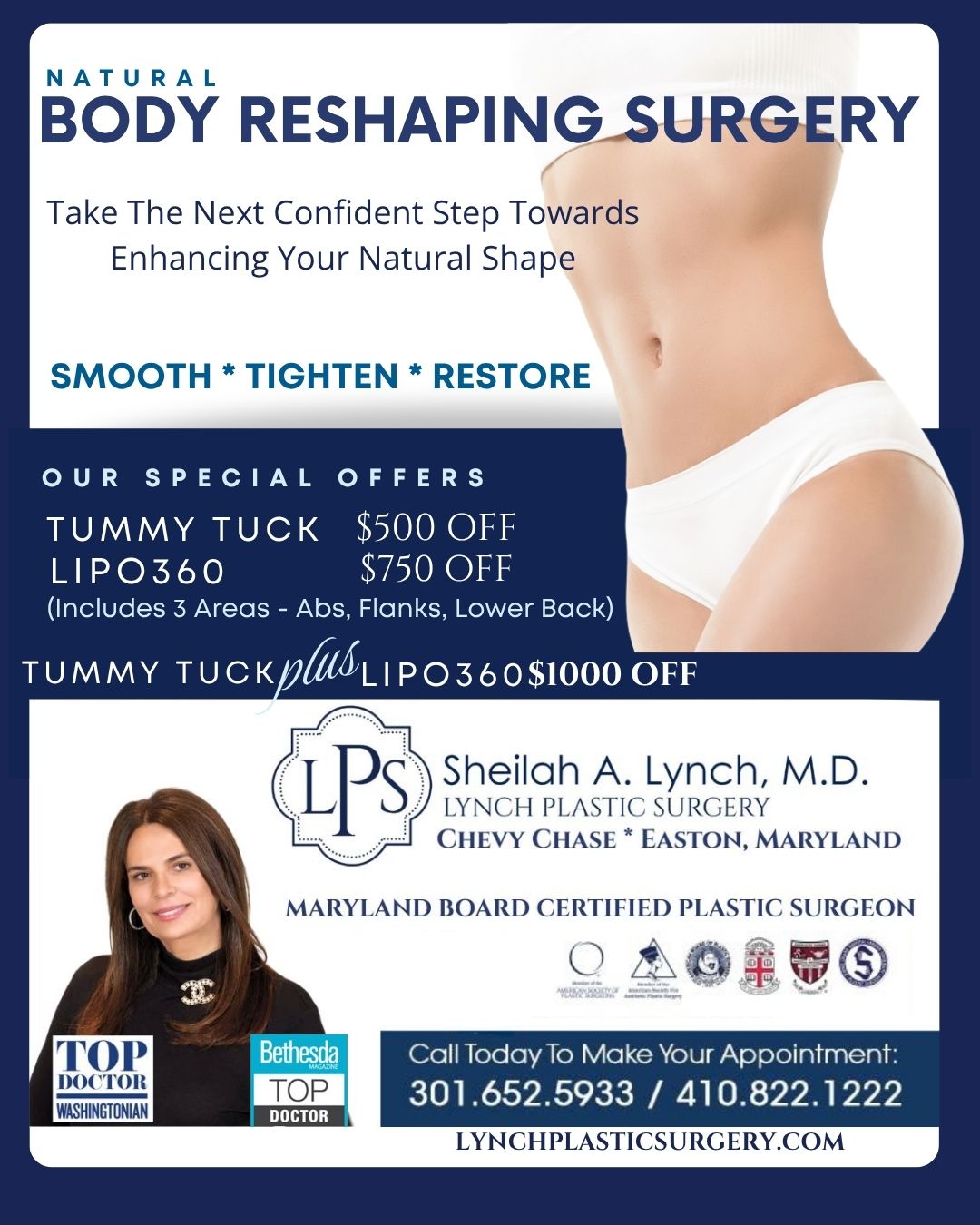 Promotions Specials $500 off Tummy Tuck $750 Off LIPO360 Easton Chevy Chase Washington DC